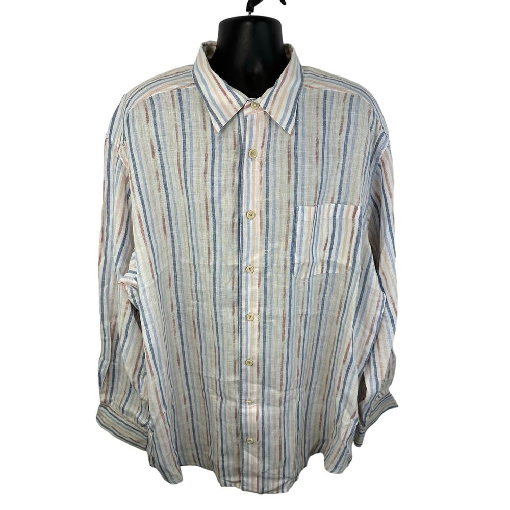 Tommy Bahama Linen Shirt Long Sleeve Button Up Striped Size 2XLT FLAW